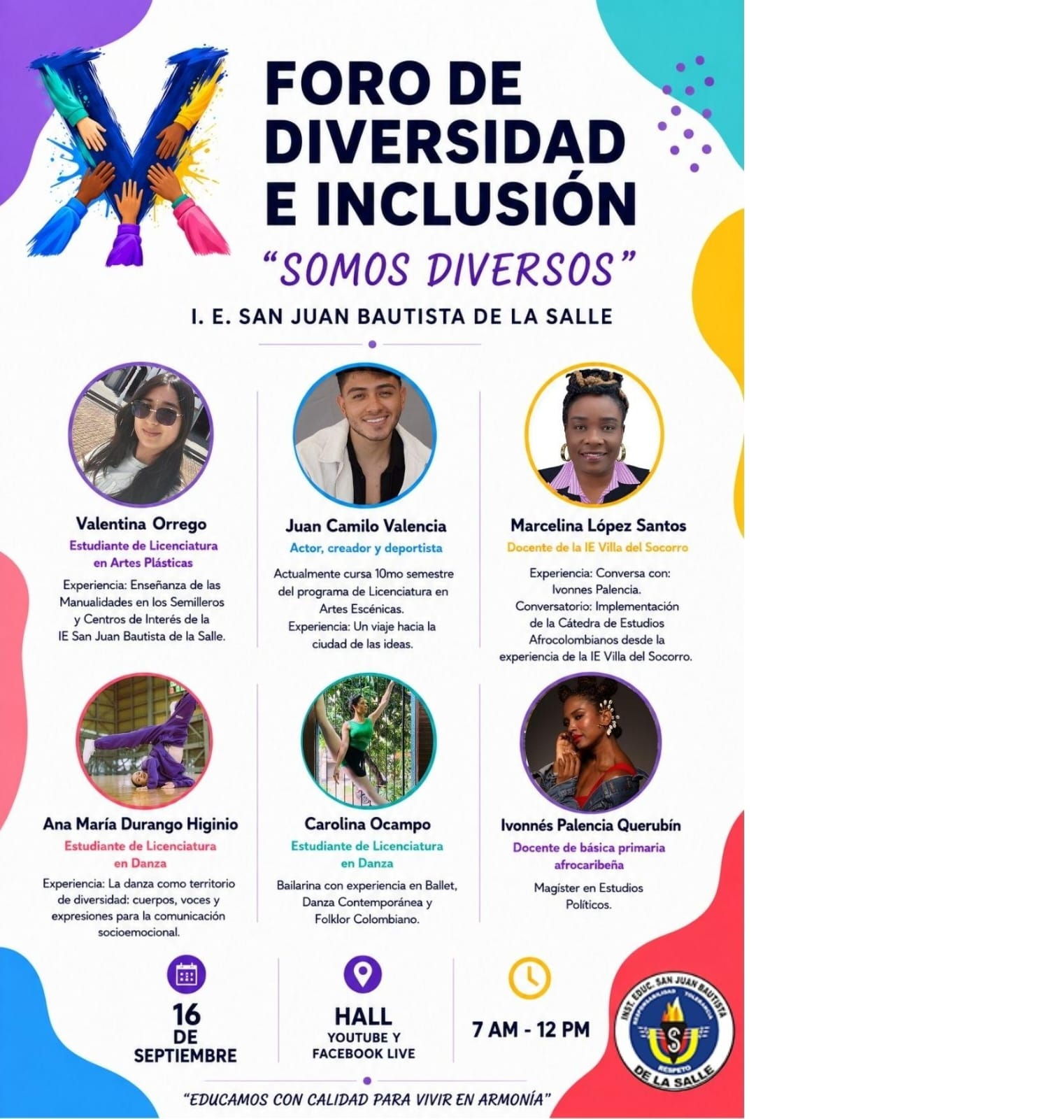 Compartimos la invitación al V Foro de Diversidad e Inclusión...Somos Diversos.., que se realizará el miércoles 16 de septiembre, entre las 7 am y las 12 pm, en el Hall de la Institución.